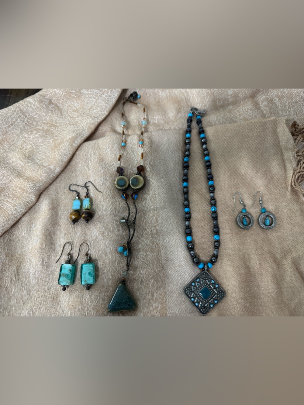 Boho Desert Chic Jewelry Bundle - Artisan Ceramic & Silver Tone Statement Set